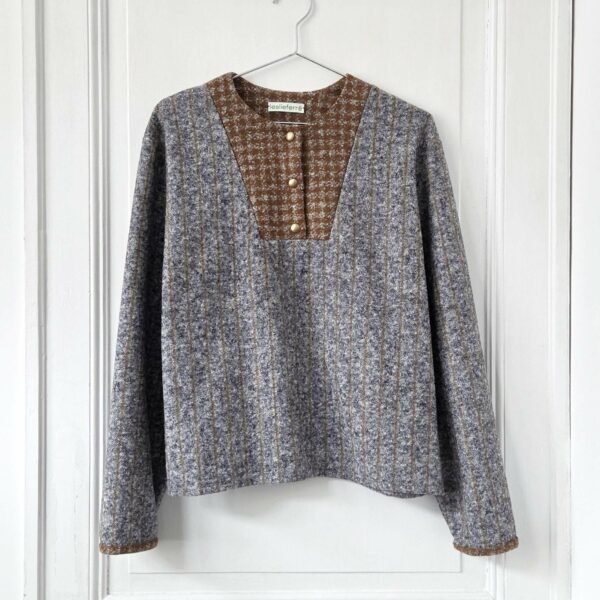 Top Laine Gris Ligné