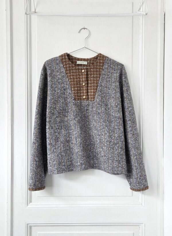 Top Laine Gris Ligné